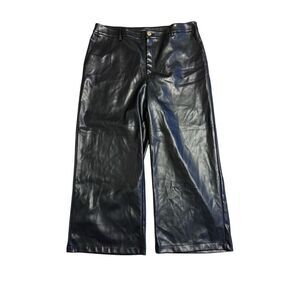 Brand New No Tag Marc New York Faux Leather Wide Leg Black Pants Size 14